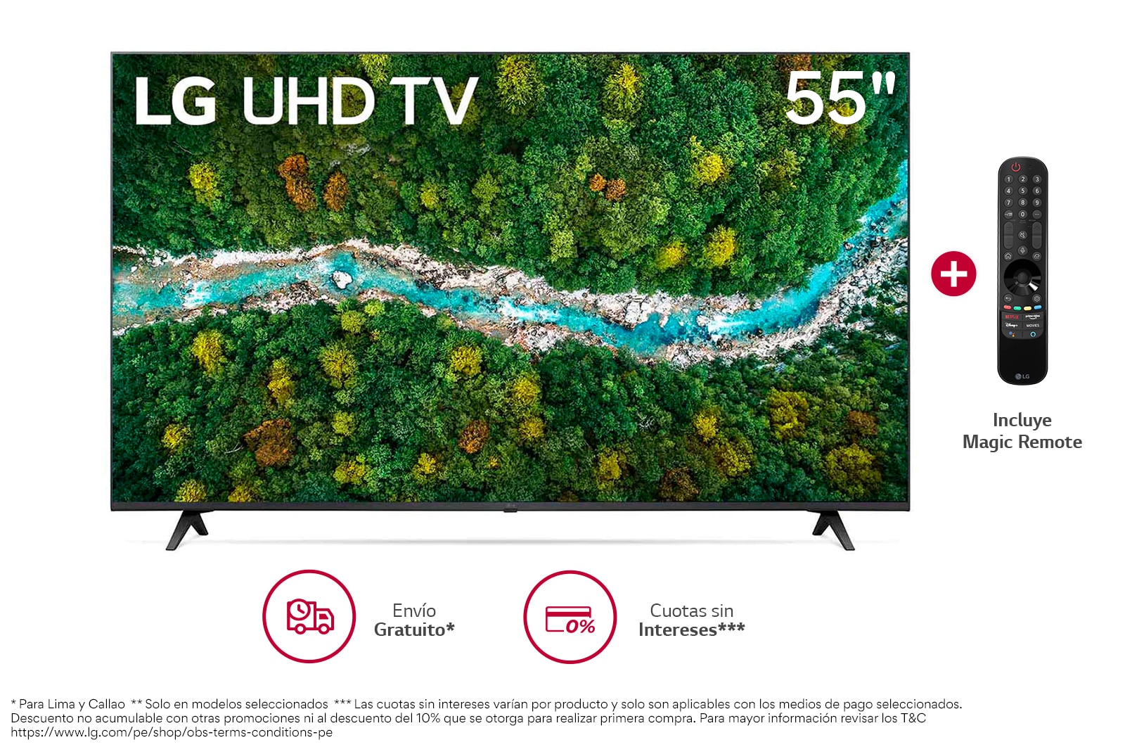 LG UHD ThinQ AI 55" UP7760 4K Smart TV, 4K Procesador Inteligente α5, 55UP7760PSB